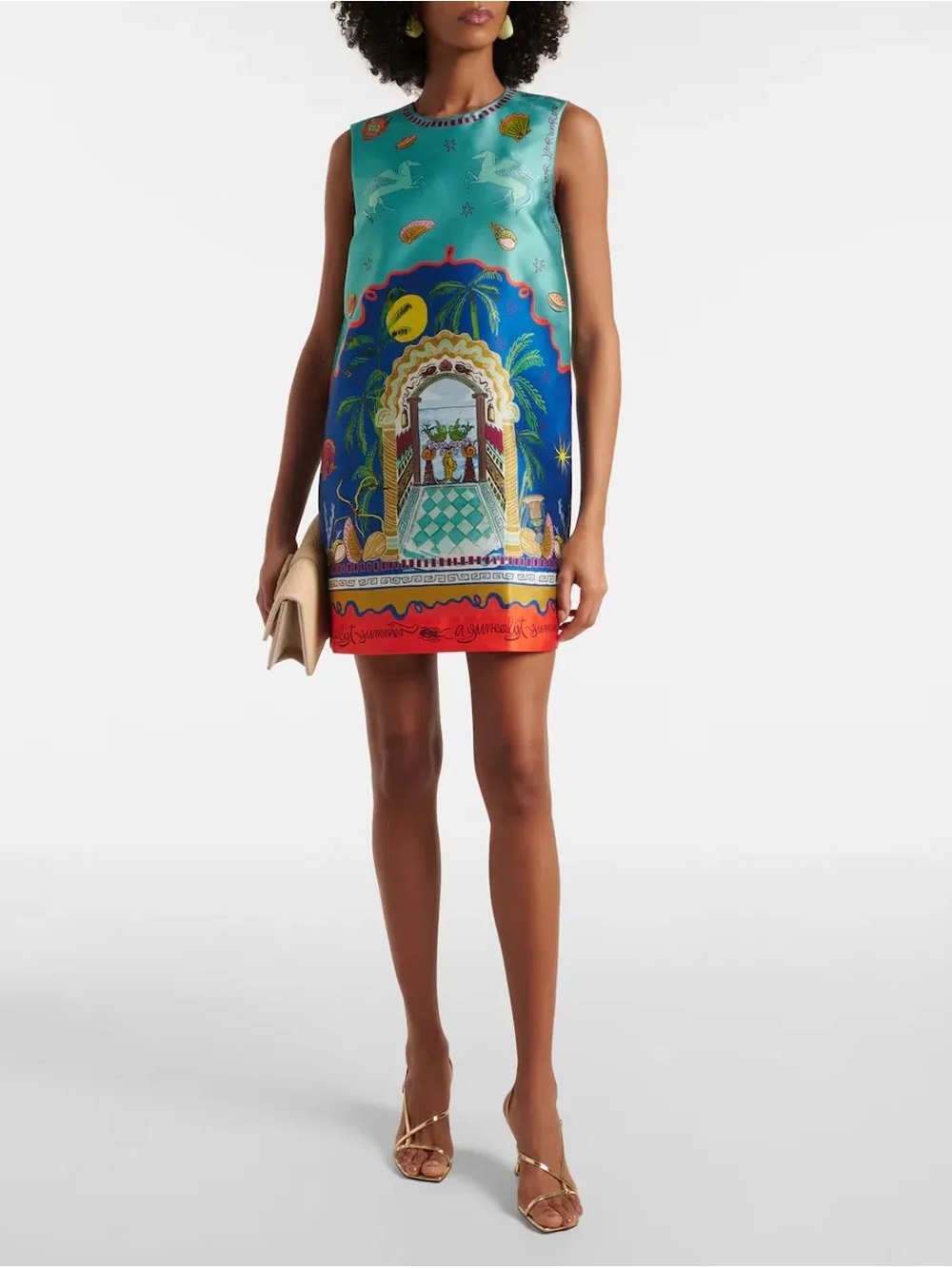Alemais Turquoise and Blue Printed Sleeveless Mini Dress